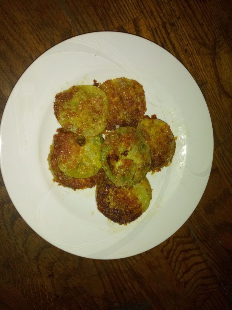 Deep Fried Breaded Green Tomatos in Potato Flakes